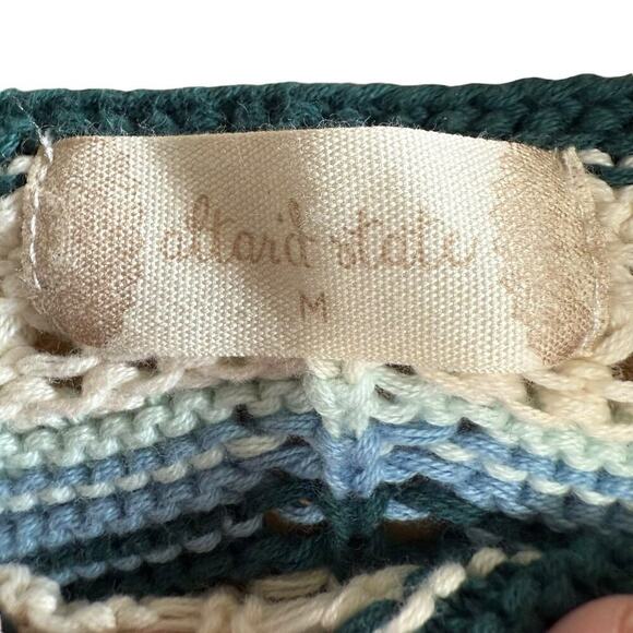 Altar'd State Womens Fashion Wave Stripe Print Crochet Top Blue M Bohemian Boho - Picture 5 of 10